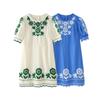 European American Women's Clothing Summer National Style Embroidery Round Collar Short Dress