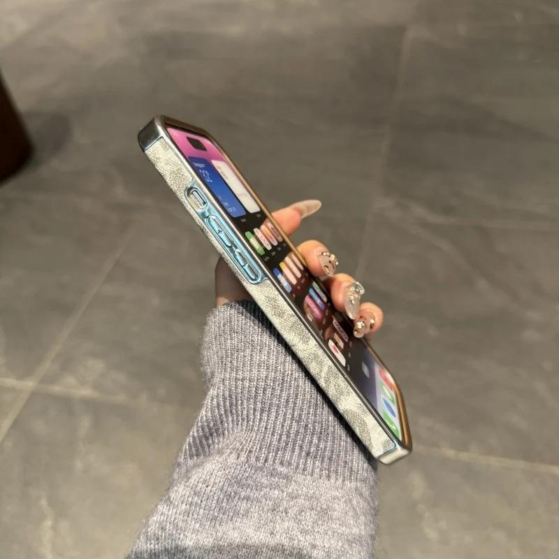 Luxury Soft Silicone Leather Leopard Print Phone Case For iPhone 11 12 13 14 15 16 Pro Max 16 Plus Shockproof Bumper Cover