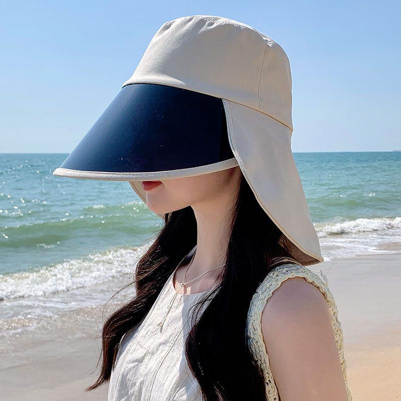 Women'S Big Eaves Anti-Ultraviolet Lenses Sun Hat Outdoor Face Covering Bucket Hat Beach Sun Protection Shawl Bucket Hat