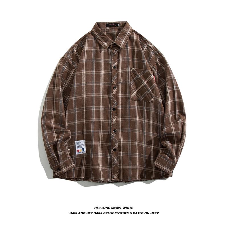 

Чоловіча ретро картата сорочка з довгим рукавом KOBPT - Модна та універсальна для пар на весну/осінь Medium