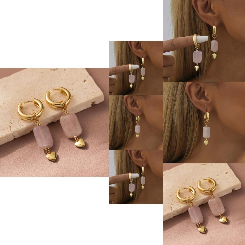 Elegant European Style Natural Stone Heart Drop Earrings For Ladies
