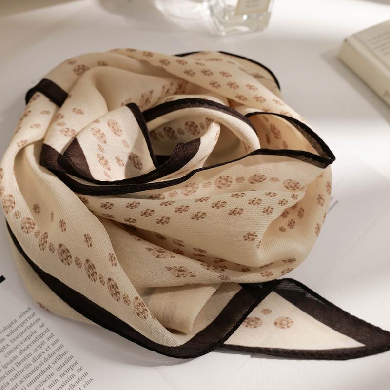 Silk scarf silk thin velvet scarf, rhombus triangle vintage French 2025 spring matching shirt