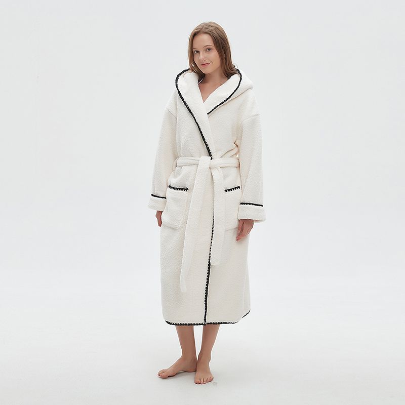 

Hooded Thickened Fleece-lined Long Robe Women s Winter New Arrival Hooded Bathrobe Stuffed Pajamas Outerwear Gown Homewear White XL