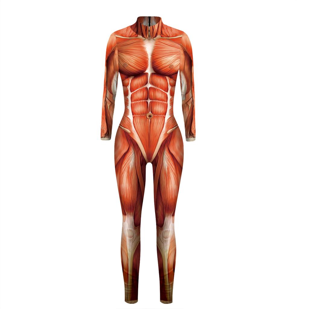 European and American new skeleton 3D digital printing cosplay Halloween jumpsuit women's trendy tights