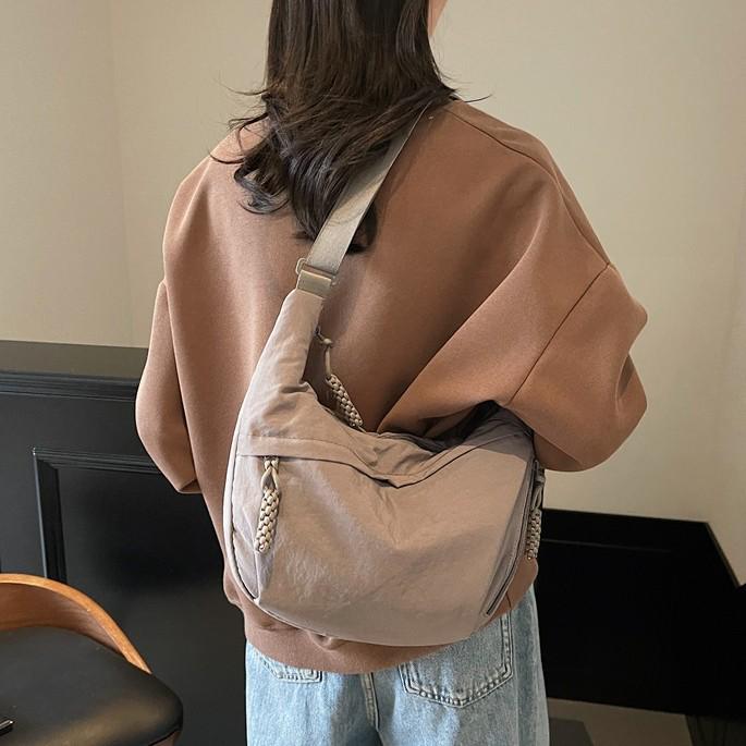 Women's Sporty Oxford Canvas Crossbody Bag - Large Capacity, Solid Color, Fashionable Dumpling Style