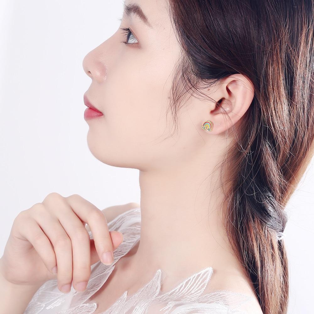 Solid Real Sterling Color 5Mmx12Mm Rainbow Cloud With Zircon Crystal Stud Ear Studs For Teen Girl Friend Kid Lady Xy1029Trendy Stud