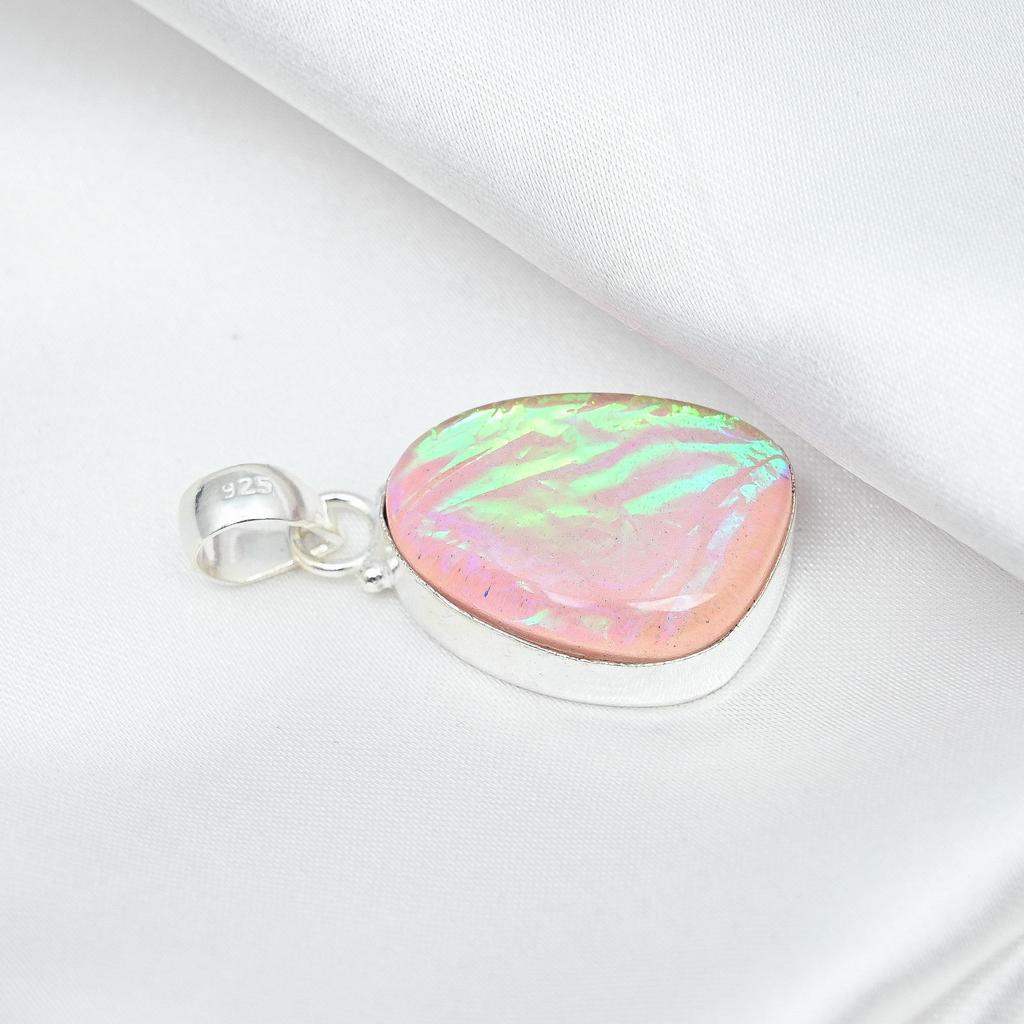 Pink Triplet Opal Gemstone 925 Solid Silver Handmade Jewelry Pendant For Her