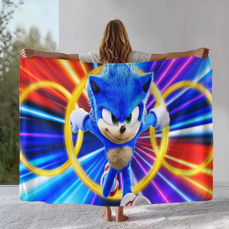 Retro S-Sonic Cartoon Game Flannel Blanket,Ultra Soft Warm Plush Throw for Home Bedroom Bed Sofa Cover Camping Picnic Gift