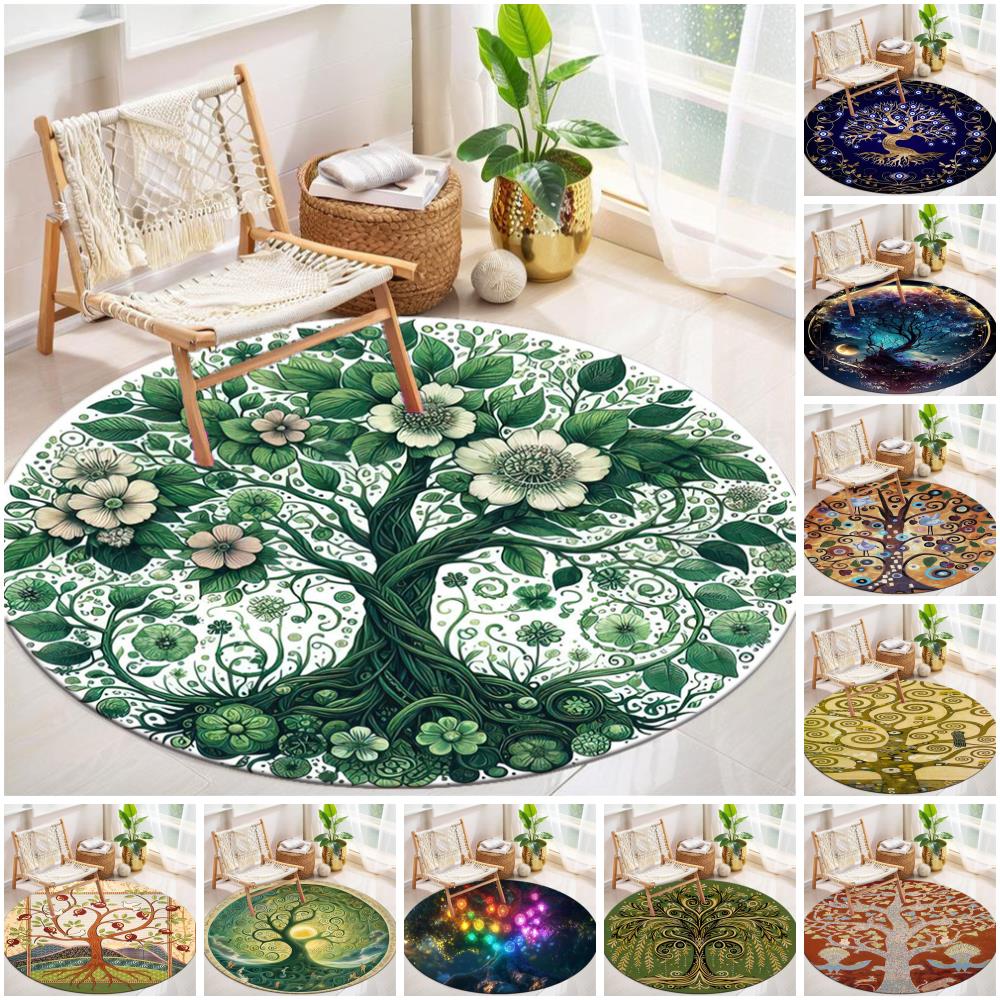 1Pc Tree of Life Circular Print Rug - home decoration Carpet For Living Room Bedroom Flooring Computer Chair Area Rug