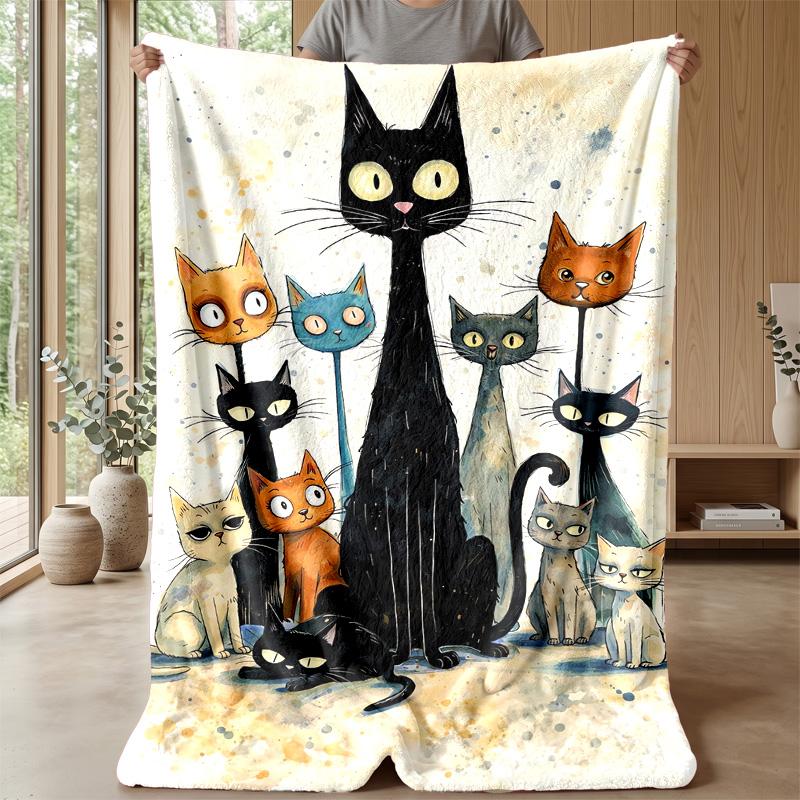 Golden Autumn Cat Theme blanket Lightweight Warm Flannel Blanket Decorative Throw Blanket for Home Decoration