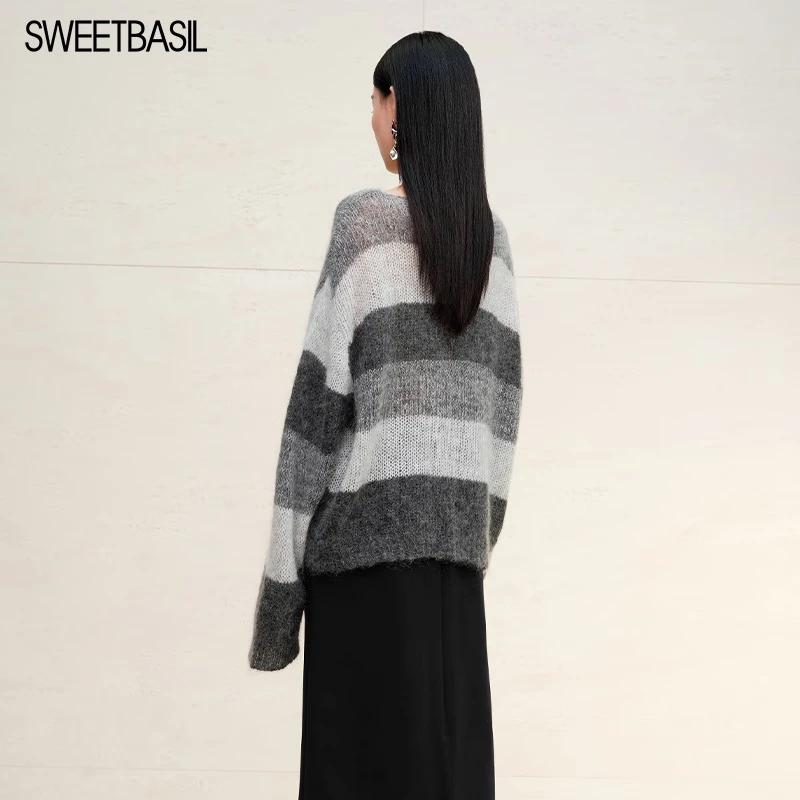 Sweet Basil Women's Striped Long Sleeve Knitted Sweater