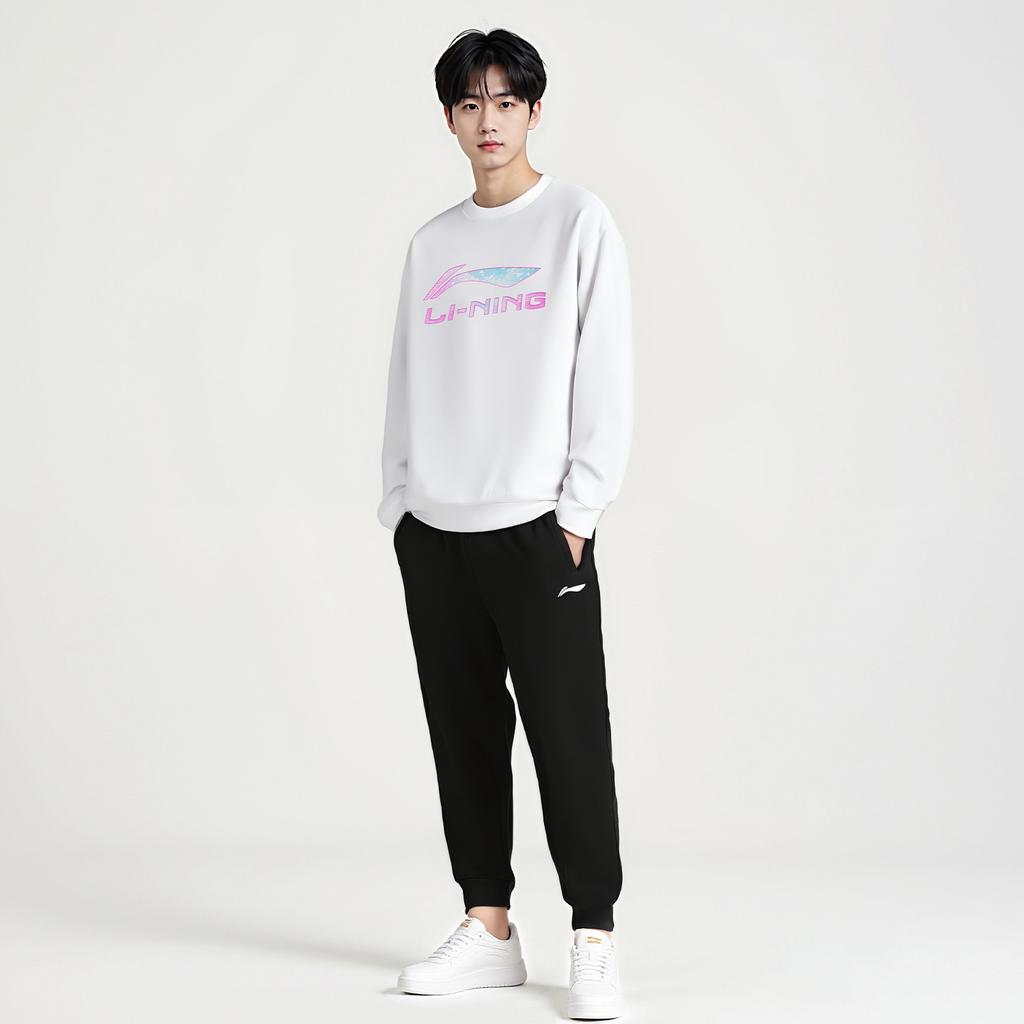 Li Ning Sweatshirts Unisex White Crew Neck Moderate AWDVG91-2