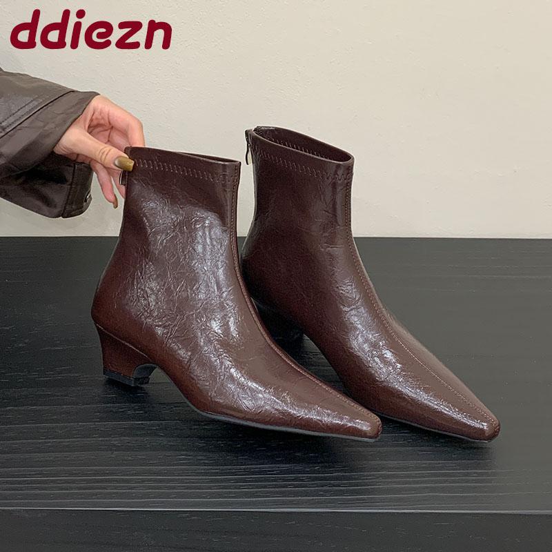 Fashion Fashion Pointed Toe Ladies Modern Short Boots Zippers Female Low Heel Women Ankle Stretch Boots Pumps Shoes