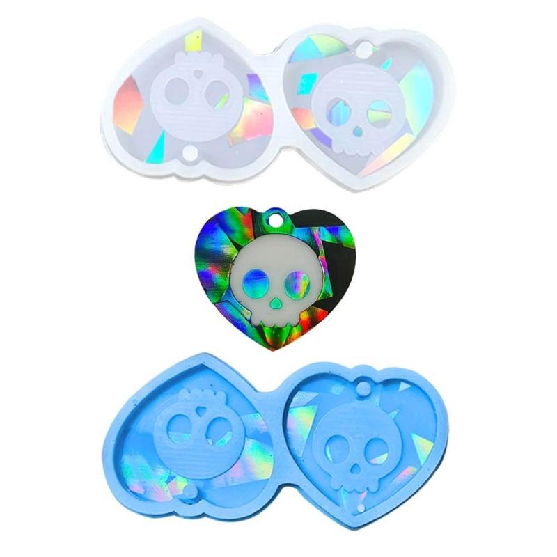 Silicone Mold for Earring Pendant Holographic Skull Heart Earring Resin Mold Skull Head Shape Earring Charm Epoxy Molds