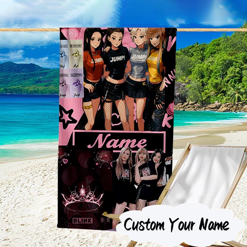 Custom Name Black-pink Signature Microfiber Beach Towel Super Soft & Absorbent for Bath, Beach, Travel Bath Time Accessory, Fan gifts