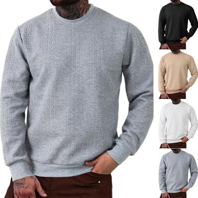 Herren Rundhals-Sweatshirt Texturiert Langarm Lässig Leicht Pullover Shirt