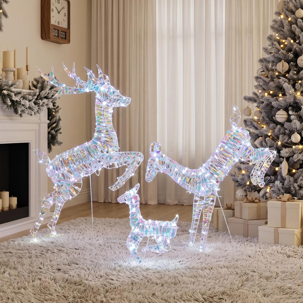 3-Piece Lighted Reindeer Family Set, Iridescent Christmas Decor