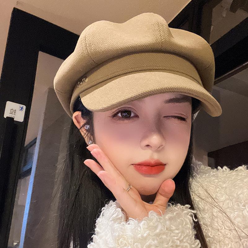 Korean Version of Octagonal Hat for Women Showing Face Versatile Beret Autumn and Winter Retro Brushed Newsboy Hat Japanese Fashion Painter Hat
