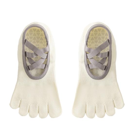 

1 Pair Yoga 5-Toe Socks with Non-slip Gripper Breathable Mid-calf Socks Summer Women Ballet Dance Pilates Cotton Toe Crew Socks