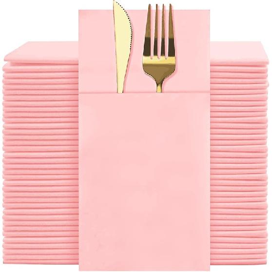 White Dinner Napkins Disposable - 100Pack Linen-Feel Paper Napkins with Built-in Flatware Pocket, Prefolded Cloth Like Paper Napkins Bulk For Dinner, розовый