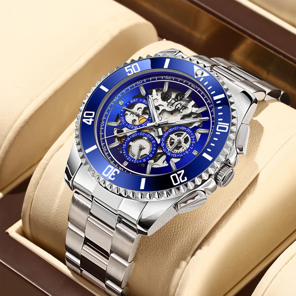 Men's Watch Fully Automatic Mechanical Watch Hollow Fashion Waterproof Student Male Watch Water Ghost Series Tourbillon Clock