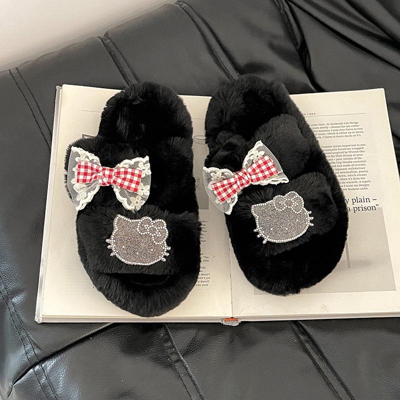Furry casual furry shoes women's autumn and winter new wear cute cartoon thick sole heightening non-slip furry slippers tide