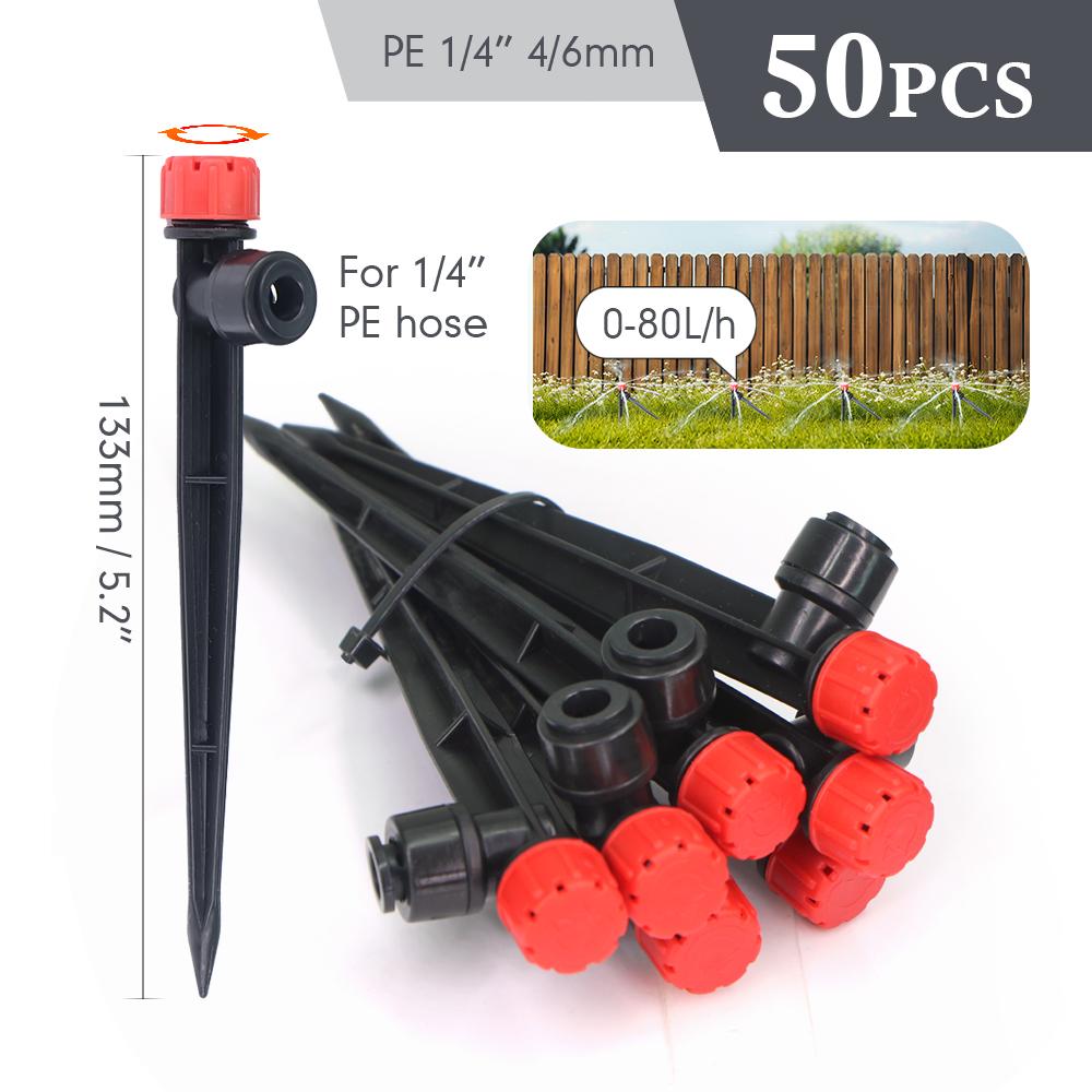 13cm 8-hole Sprinkler W/ Stake Adjustable 0-80L/H Dripper 1/4″ Quick Connector Garden Irrigation Lawn Large Area Plants Watering