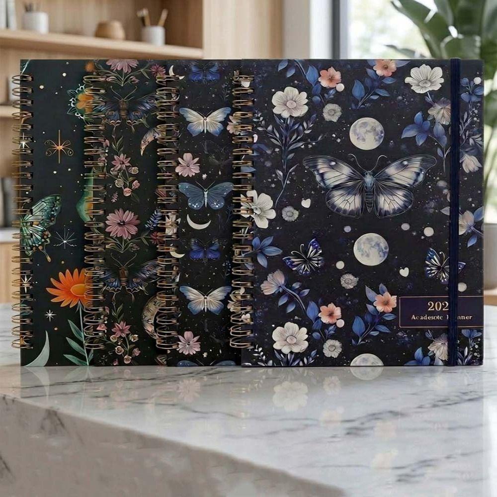 Paper Made 1117 Weekly Planner Solid Color Twin Wire Binding Floral Spiral Notebook Flexible Cover Tab Divided A1 Agenda Book