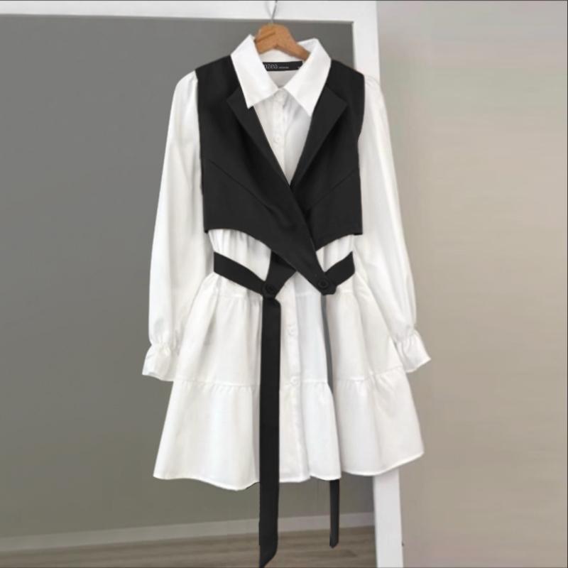 ZANZEA Women Casual Turn Down Collar Loose Long Sleeve Patchwork Shirt Dress