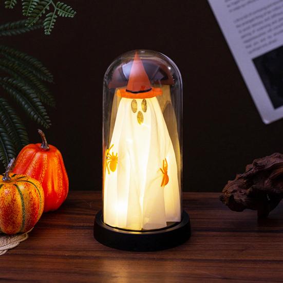 Halloween Ghost Decor Light Up Ghost in Glass Cloche