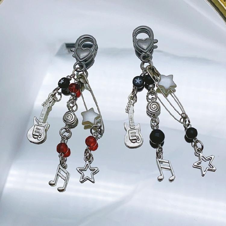 Rock Style Guitar Bead Bag Pendant Keychain Phone Charm Handmade Cute Keychain