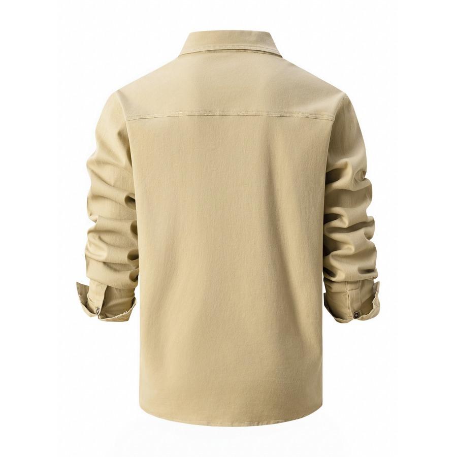 Autumn Winter European Size Lapel Pocket Buttons Shirt Men's Washed Elastic Pure Cotton Business Men Long Sleeve Shirts