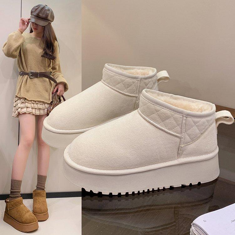 Zhou Dongyu Has the Same Style~ Uncle's Wool Integrated Velvet Thick-soled Snow Boots Women's 2025 Winter Cotton Shoes Short Boots