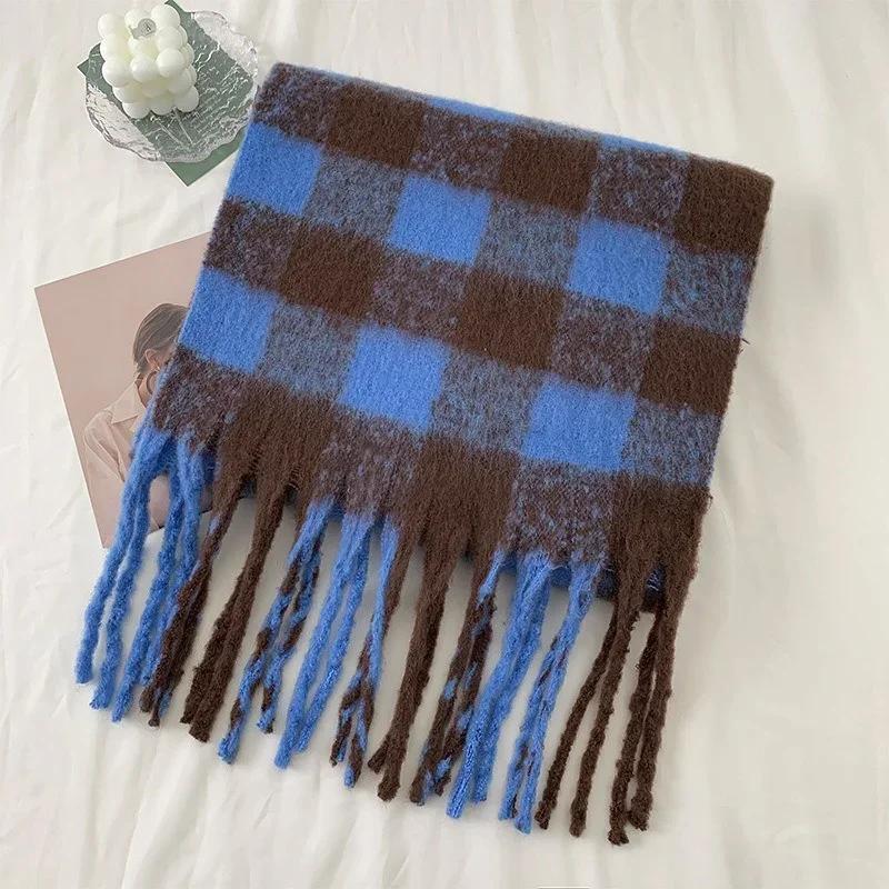

1/2/3PCS Autumn and Winter Korean Checkered Scarf Soft and Thick Design Cozy and Warm for Women Best Gift for Students 1PC синій