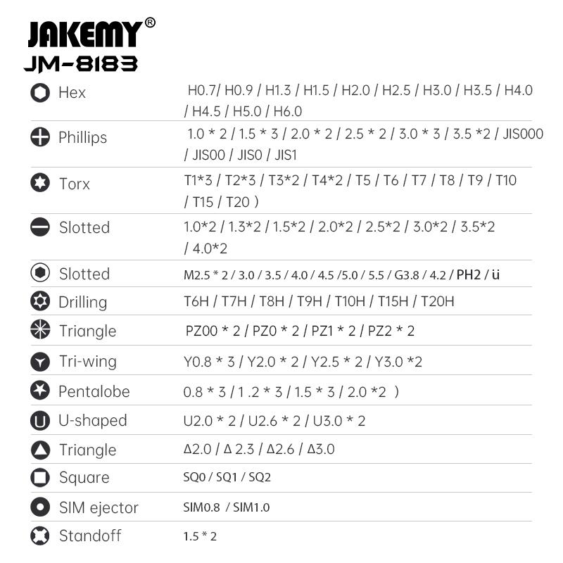 Jakemy JM-8183 Magnetic Screwdriver Set Phillips Slotted Torx CR-V Bits Screw Driver for Mobile Phone Computer Electronic Repair Hand Tools