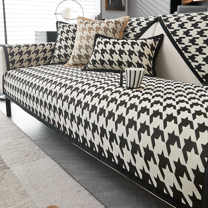 Nordic Houndstooth Sofa Cushion High-Grade Non-Slip Stain-Resistant Cushion Backrest Towel Four Seasons Universal Dust-Proof Sofa Cover Cloth