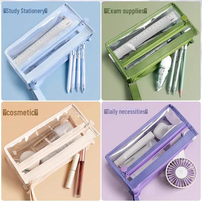 Large Capacity Transparent Three-Layer Pencil Bag for Students
