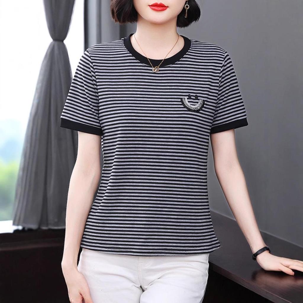 Women's 2026 Summer Striped Plus Size Loose Fit T-shirt