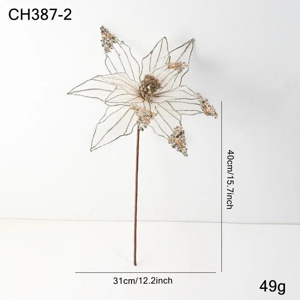 New Large Artificial Poinsettia Flower Sequins Sparkling Simulation Flowers Glitter DIY Christmas Flower Christmas Decoration