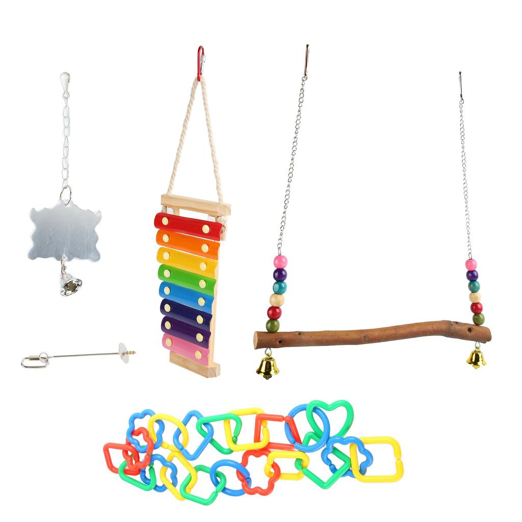 5Pcs Chicken Toys Set Colorful Chicken Veggies Skewer Fruit Holder Swing Toy for Parrot Pet Chicken