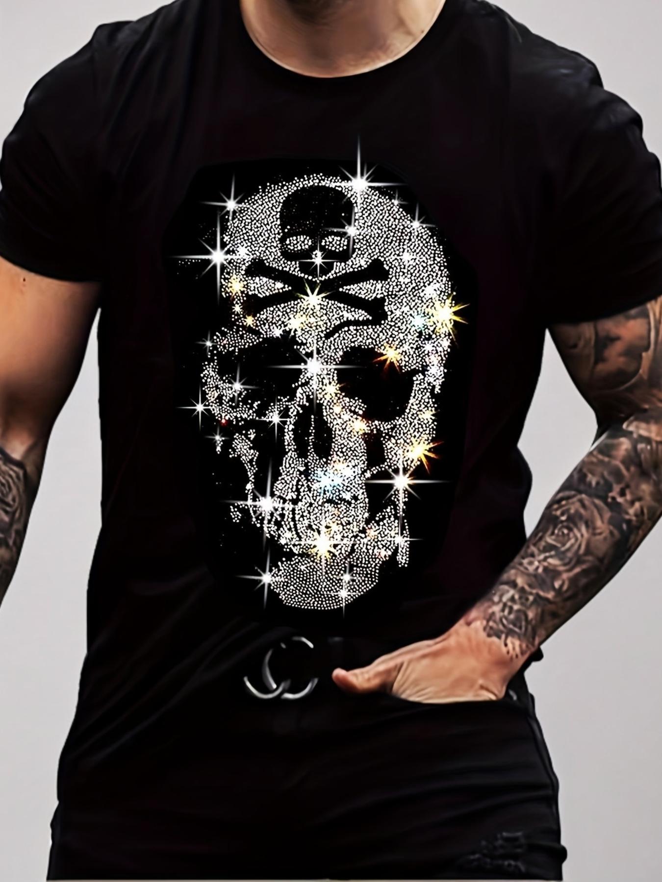 

Unisex casual T-shirt with a rhinestone skull design- a soft and comfortable classic fit S