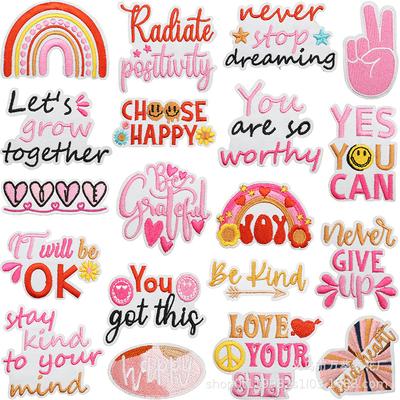 Smile Face Life Inspirierende Worte Stickerei Stoffaufkleber Motiviert Englisch Aufnäher Dekoration Stickerei Abzeichen Liebe Dich Selbst Kapitel Aufkleber