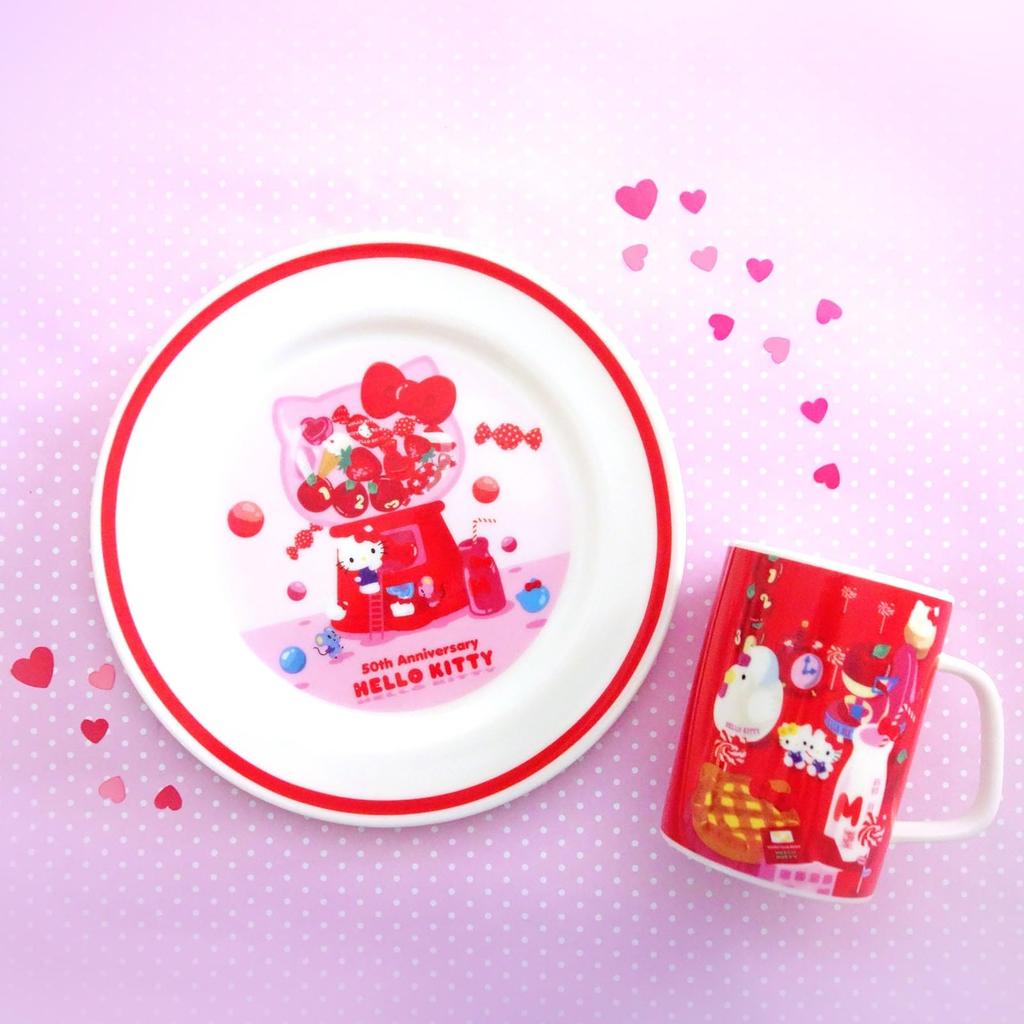 Sanrio 50th Anniversary Kitty Microwave and Dishwasher Made in 310133 "Hello Kitty" Plate, 19.5cm, Safe, Japan,