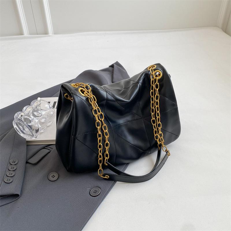 Fashion Diamond Chain Large-capacity Tote Bag Women's 2025 New High-end PU Leather Foreign-style Commuter Shoulder Bag