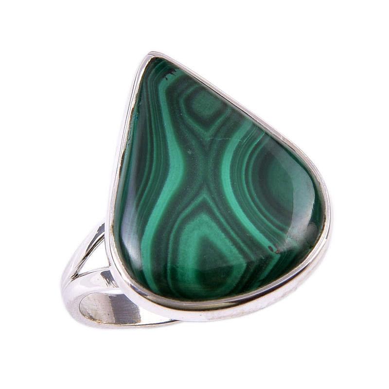 Natural Malachite Gemstone 925 Solid Sterling Silver Jewelry Ring Size 9 H1y47