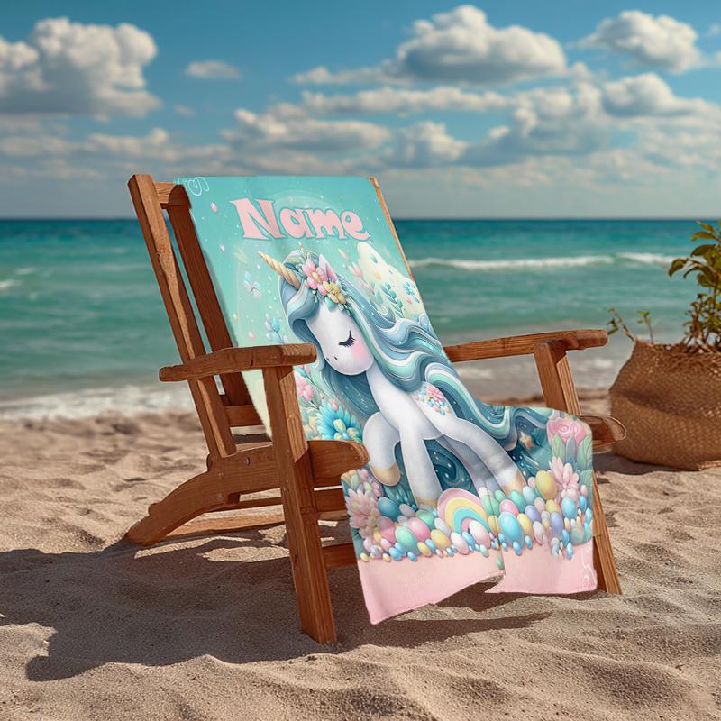 Custom Name Ultra-Soft Beach Towel with Unicorn Theme,Ideal for Pool - Camping, Diving - Perfect Travel Essential, Vibrant Beach Towel.