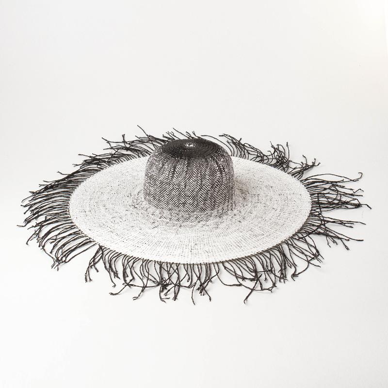 High-quality Fashionable Foreign Style Hair Bristle Edge Dome Large Eaves Woven Straw Hat Outdoor Travel Sunscreen Beach Hat