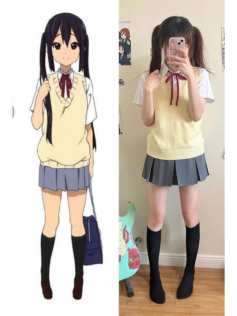 Azusa Nakano Mio Cosplay JK Uniform Set: Campus Style Knit Dress & Skirt