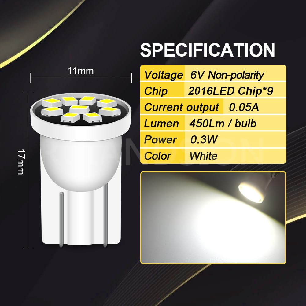 Ruiandsion T10 194 LED Bulb 6V White 168 2825 W5W
