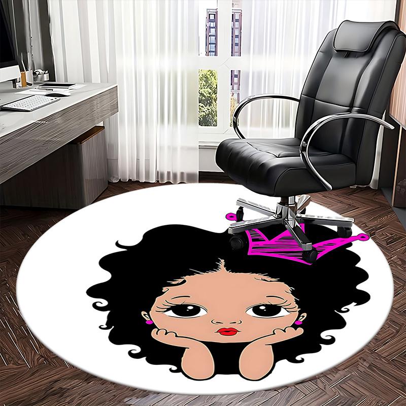 Pink Crown Afro Girl Chair Mat - Round Carpet for Home Decor, Sofa Rug, Office Mat, Gift for All Rooms0512b